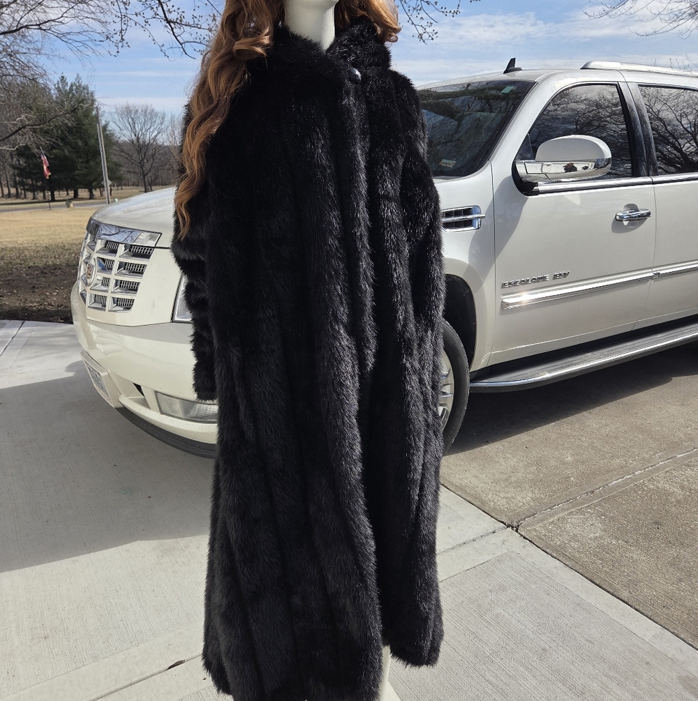 Roaman's Black Hooded Full Length Faux Fur